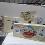 3 Corgi boxed die cast buses and one Dinky.
