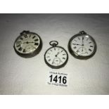 Three silver pocket watches.