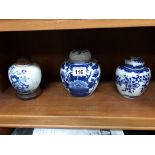 3 blue & white ginger jars