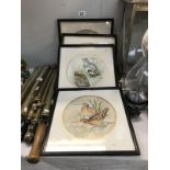 4 watercolours of birds signed E.