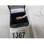 An antique 15ct gold ring (stamped) set with 5 diamonds, size K.