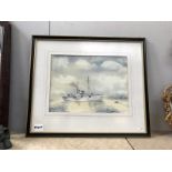 A warship seascape framed and glazed picture