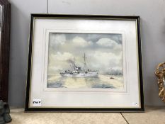 A warship seascape framed and glazed picture