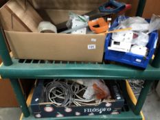 2 shelves of electrical fittings including junction boxes, plugs & wires etc.