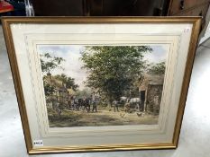 A framed and glazed print of Victorian Farrier's yard