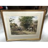 A framed and glazed print of Victorian Farrier's yard
