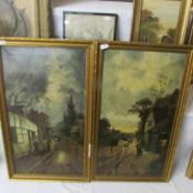 A pair of 19th century framed oil on canvas village street scenes signed Florence Dumas.