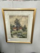 A framed and glazed watercolour "The Beck Scopwick" by R.A.