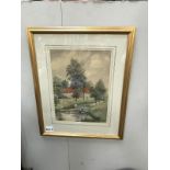 A framed and glazed watercolour "The Beck Scopwick" by R.A.