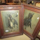 A pair of oak framed and glazed Victorian embossed card bird study.