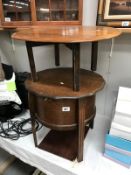 A 1930's oak sewing table & 1 other