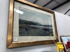 A framed and glazed print of a golfing scene