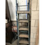 2 step ladders (1 metal frame & 1 wooden) & a workmate