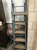 2 step ladders (1 metal frame & 1 wooden) & a workmate