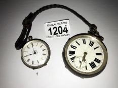 A silver pocket watch and a silver fob watch, both a/f.