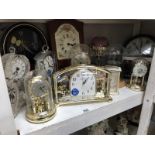 A collection of aniversary & other clocks plus a thimble display dome