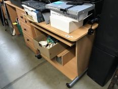 A computer desk on casters