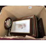 A box of framed and glazed pictures