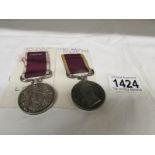 2 long service medals - George V, 1405 2nd CL SGT Inst.