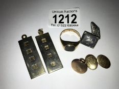 A mixed lot of silver and gold including 9ct gold signet ring set onyx but with some stone missing