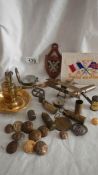 A good lot of trench art etc including 4 lighters, airplane, 2 compasses, buttons etc.