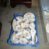 A box of assorted china items including Royal Crown Derby and Coalport.