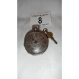 An early 20th century silver pocket watch with silvered dial in box, stamped fine silver,