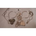 4 silver necklaces and silver earrings, approximately 42 grams.