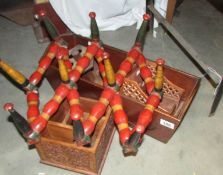 A wall mounting coat rack and other wooden items.