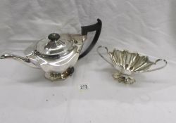 A James Dixon & Son silver plated teapot and a silver plated sugar bowl.