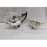 A James Dixon & Son silver plated teapot and a silver plated sugar bowl.