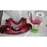 A Murano glass bowl and a Bohemian glass vase.