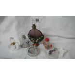 6 assorted perfume bottles including 2 hand painted.