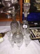 2 cut glass decanters, a scent bottle and 5 glasses.