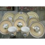 9 pieces of fine porcelain pictorial tea ware.