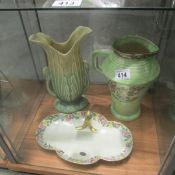An Arthur Wood jug, a vase and a dish.