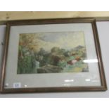 A framed and glazed rural water colour with cattle.