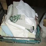 A box of assorted linen etc.