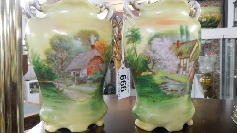 A pair of hand painted vases and a quantity of Copeland tea ware. - Image 3 of 3