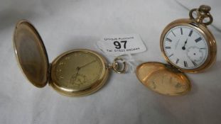 2 full hunter pocket watches in gilded cases,