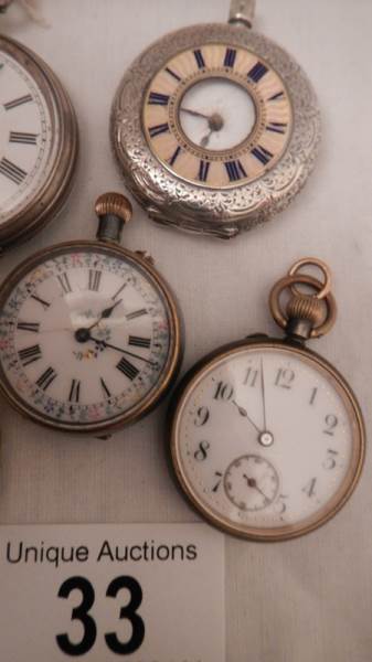 5 ladies fob watches for spares or repair (2 with silver cases and 3 with metal cases). - Image 3 of 4
