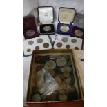 A large quantity of loose and cased coins including Festival of Britain.