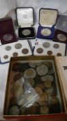 A large quantity of loose and cased coins including Festival of Britain.