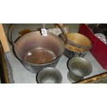 A brass jam pan and other items.