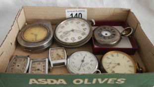 A mixed lot of pocket watches including a silver half hunter and 3 wrist watches for spares or