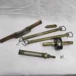 2 Salter spring scales, a thermometer and other tools.