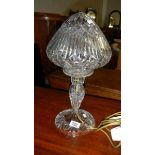 A heavy cut crystal mushroom table lamp.