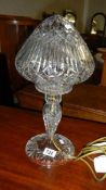 A heavy cut crystal mushroom table lamp.