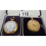 A ladies gold coloured fob watch in working order and one other in need of slight attention.