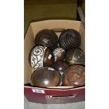A box of assorted vintage balls.